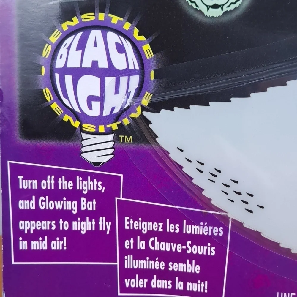 2 Vintage 1998 glow-in-the-dark decorative Halloween indoor outdoor flying bat